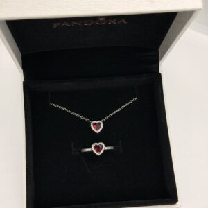 Pandora Heart Necklace & Ring Set with Original Packaging – 925 Italian Sterling Silver