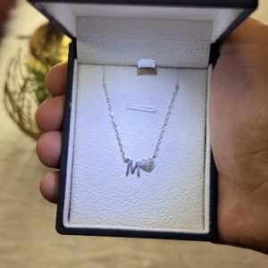 Letter M Necklace with Heart – 925 Silver