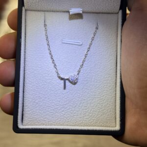 Letter T Necklace with Heart – 925 Silver