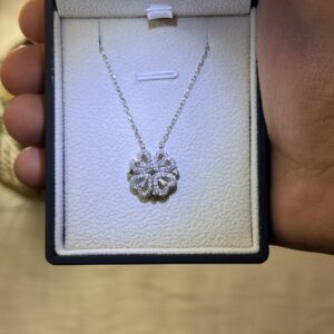 Magnetic Flower Necklace Opening to 4 Hearts – 925 Silver