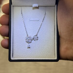 Two Roses Necklace with Solitaire Drop – 925 Silver